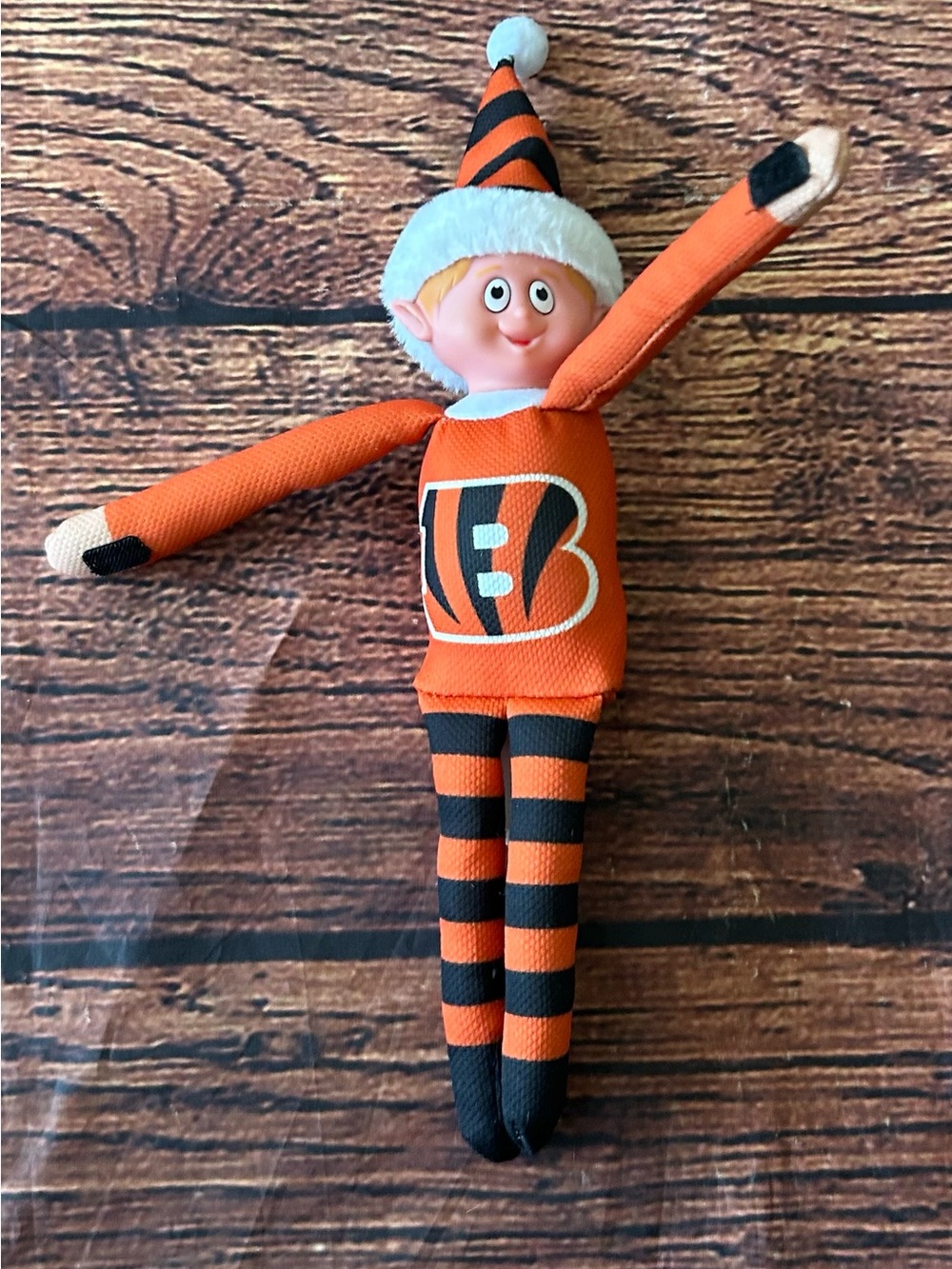 Cincinnati Bengals Elf Doll - Orange & Black Striped Holiday Buddy